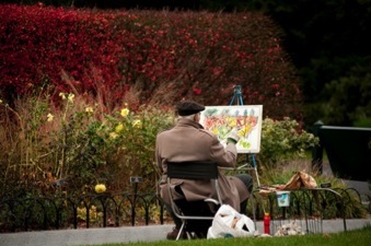 <b>The New York Botanical Garden's Green Spaces have always inspired Artists </b><br />Painting the Seasonal Walk (photo by Ivo M. Vermeulen)