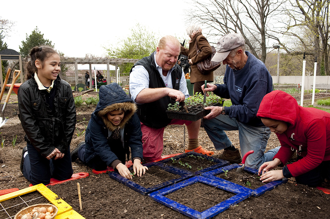 Mario Batali and Kids in the Mario Batali Edible Garden at NYBG