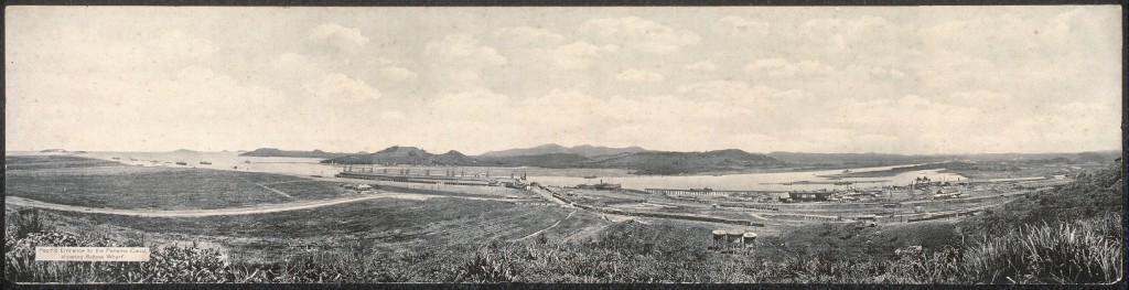 Pacific entrance to the Panama Canal, showing Balboa Wharf. From the Library of Congress