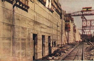 One of the locks of the Panama Canal, under construction in 1913, eight years before the Mulford Expedition.