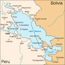 A map of Lake Titicaca, with Pumo, Peru, on the western shore.