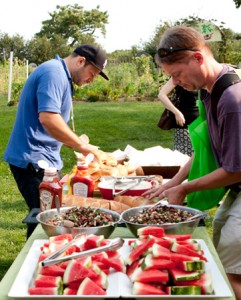 A cook-out in the Ruth Rea Howell Family Garden winds down the day.
