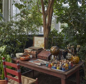 An evocation of Kahlo's studio in the Haupt Conservatory.