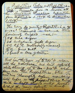 From one of his numerous laboratory notebooks, a sweet puffed rice recipe created by Alexander P. Anderson for the 1904 St. Louis World’s Fair/Louisiana Purchase Exposition.