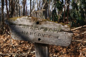 Trail sign for Hangover Mountain