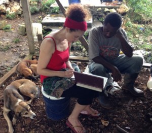 Interviewing farmer Straw (nickname), a walking library of plant knowledge, about plants from the “bush” that are used as herbal remedies for self-medication.