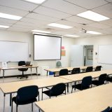 Empty classroom in the Watson Building.