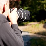 Close up of a photographer working at the Native Plant Garden.