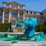 Photo of Chihuly's Blue PolyVitro in front of the Library Building