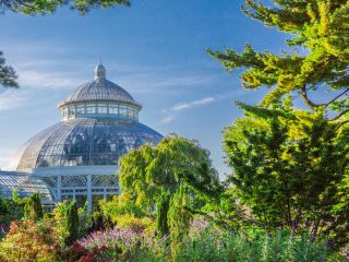 Photo of the Haupt Conservatory from the Perennial Garden