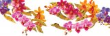 Ornate decorations and orchids on a white background.