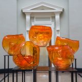 Dale Chihuly's Fire Orange Baskets on display in the Library Rotunda.