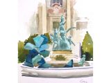 A Plein-Air painting of the Chihuly Fountain of Life by Elissa Gore