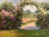 A Plein-Air painting of the entrance to the Rose Garden by Lisa Mitchell