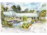 A Plein-Air watercolor painting of the Conservatory Courtyards by Marc Holmes