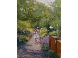 A Plein-Air painting of two people walking through the gardens by Paul Bachem