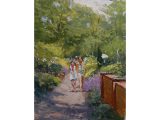 A Plein-Air painting of two people walking through the gardens by Paul Bachem
