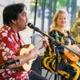 Hawaiian musicians performing.