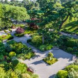 Aerial view of a walkway and garden