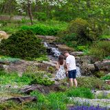 Couple standing by a waterfall in the Rock Garden