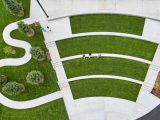 Aerial image of people sitting at the Burke Amphitheater