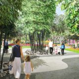 Image of families walking through Burle Marx's Fountain Garden