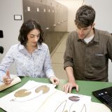 Photo of herbarium scientists looking at pictures of plants