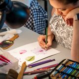 Botanical Art student drawing a hibiscus