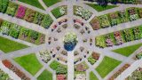 An aerial shot of the Rose Garden.