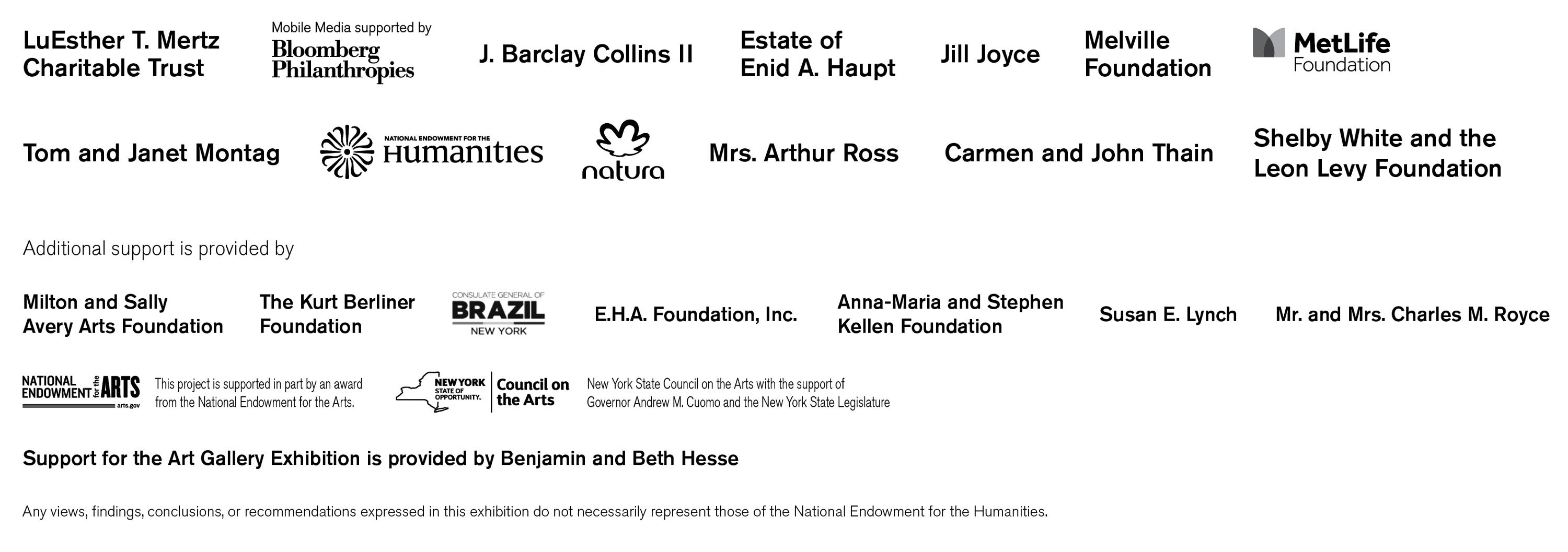 The sponsor credits for Brazilian Modern: The Living Art of Roberto Burle Marx.