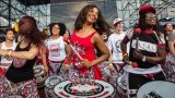 Musicians from Batala New York drumming.