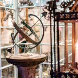 A spherical hollow sculpture on display at the Garden Furniture & Antiques Fair