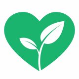 green heart illustration with white leaves in the middle