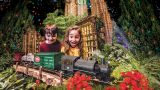 Two children excitedly look