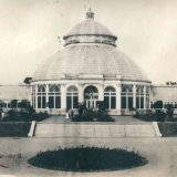 Historic sepia image of Conservatory palm dome