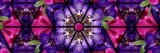 Purple and pink orchids laid out in a kaleidoscope pattern.