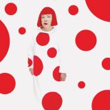 Photo of Yayoi Kusama amid red polka dots