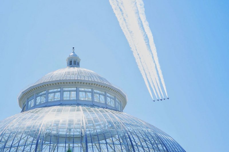 Photo of jets flying over the Haupt Conservatory