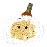 Connect the dots that create a pumpkin with a several pumpkin seeds gathered in the middle