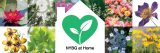A variety of tiled images of flowers with a white illustration of a home in the center, housing a green heart with a sprout growing inside, along with the words