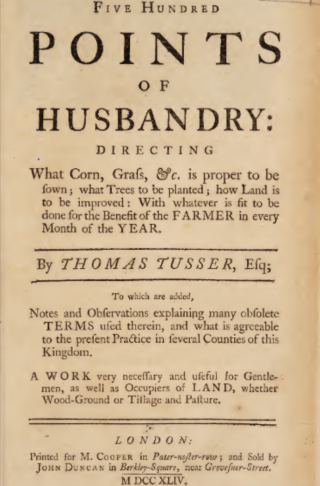 Photo of the title page of Five Hundred Points of Husbandry