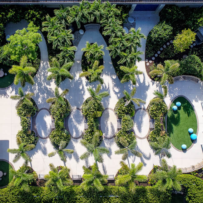 Aerial image of a sensory arts garden space