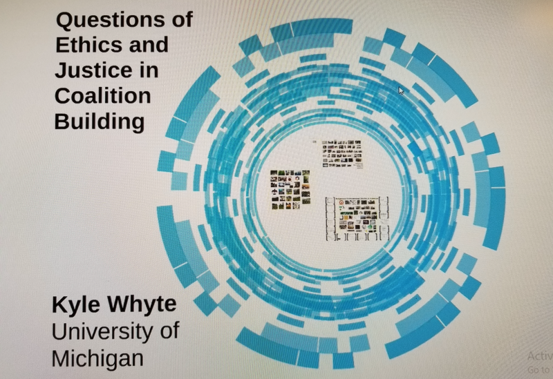 Photo of Kyle Whyte's presentation slide