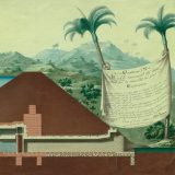 Illustration of a Mopox canal house with an inscription