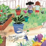 Watercolor illustration of book cover from "In a Garden"
