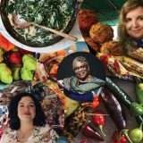 Photo collage of Von Diaz along with photos of traditional Caribbean foods