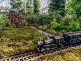A model train of New York Central in front of the Mertz Library Building