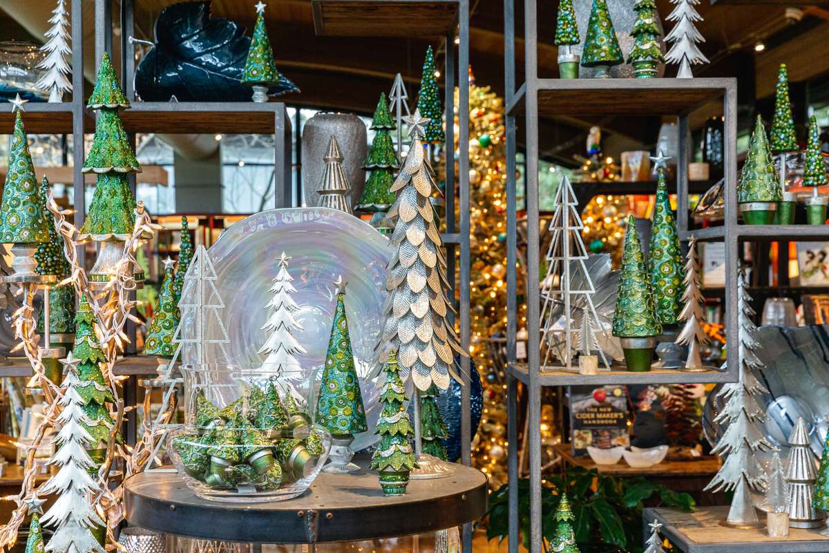 A selection of holiday-themed garden merchandise