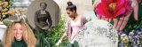 Collage of women smiling and doing various gardening activities, with purple and pink flowers in circles.