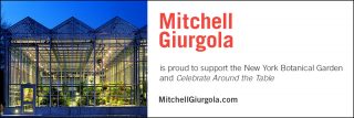 image of a greenhouse at night logo Mitchell Giurgola is proud to support the New York botanical garden and Celebrate around the table MitchellGiurgola.com
